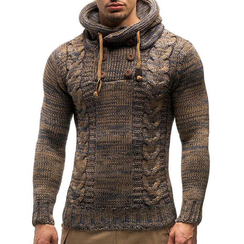 

Men's Fashion Solid Color Knit Hooded Sweaters 2021 New O-Neck Long Sleeve Slim Fit Pullover Tops Autumn Winter