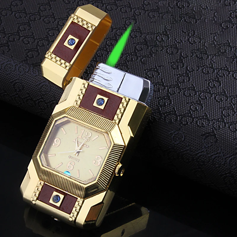 

Luxurious Gold Watch Jet Lighter Torch Turbo Gas Lighter Windproof Cigar Cigarette Colorful Lights Led Inflated Gasoline Butane