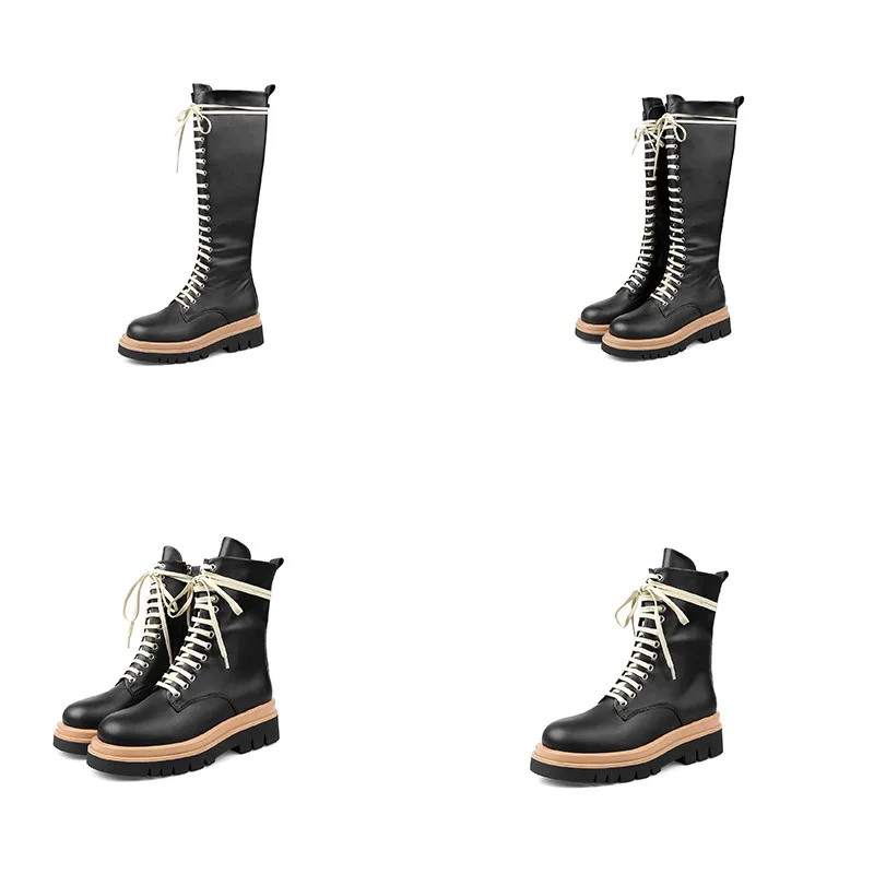 

HOT Genuine Leather Women Martin Boots Autumn and Winter Long and Short Boots, Two Types To Choose Cross-tied Rubber
