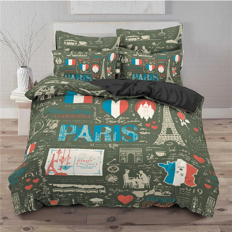 Комплект постельного белья с принтом Парижской башни двойное покрывало для