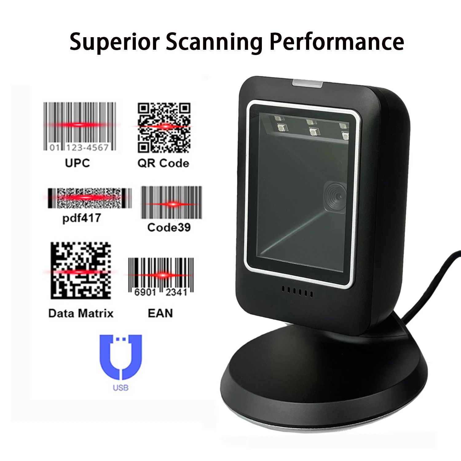 

2D 1D QR Barcode scanner all-round desktop automatic sensing data matrix reader supermarket barcode reader 1D 2D QR