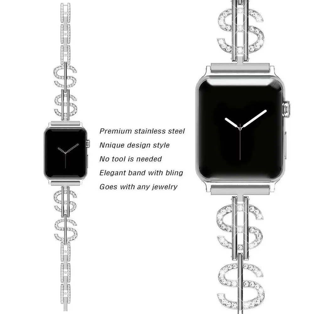 Ремешок из нержавеющей стали для Apple Watch Band 44 мм 42 40 38 роскошный металлический