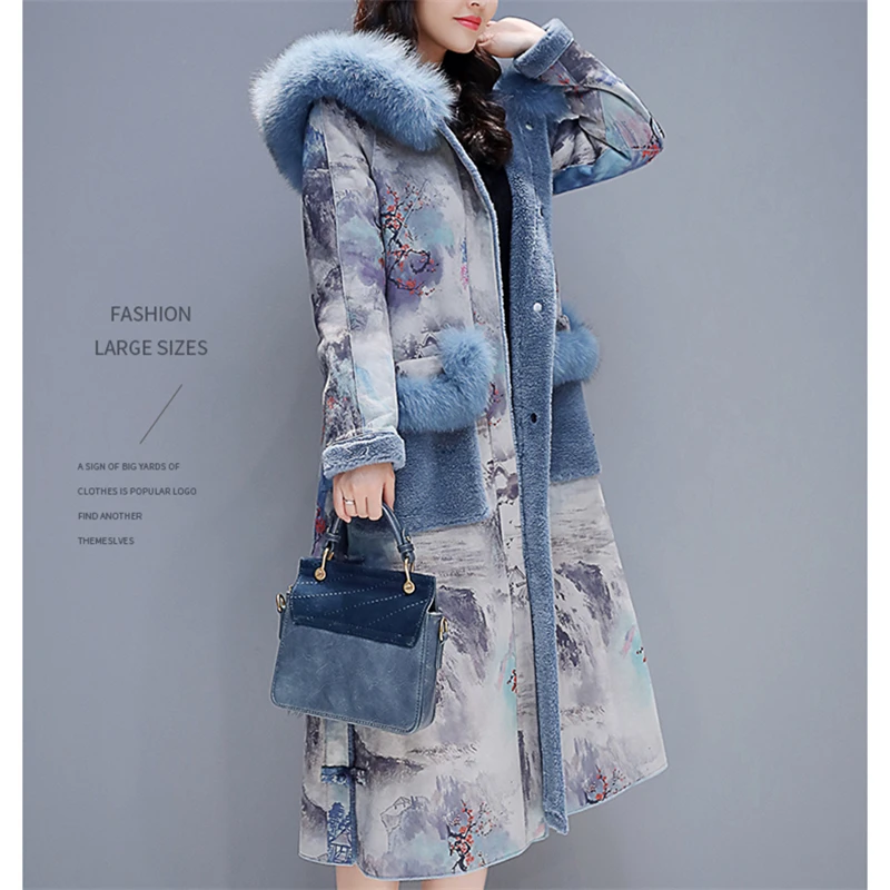 Fur One Coat Female 2019 Winter Fashion New Slim Loose Collar Hooded Printed Long-Sleeved Warm Tide HHH0037 |