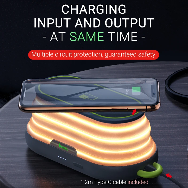 hoco повер банк 5000mAh беспроводная зарядка 5W USB выход 2А пауэр мобильный внешний