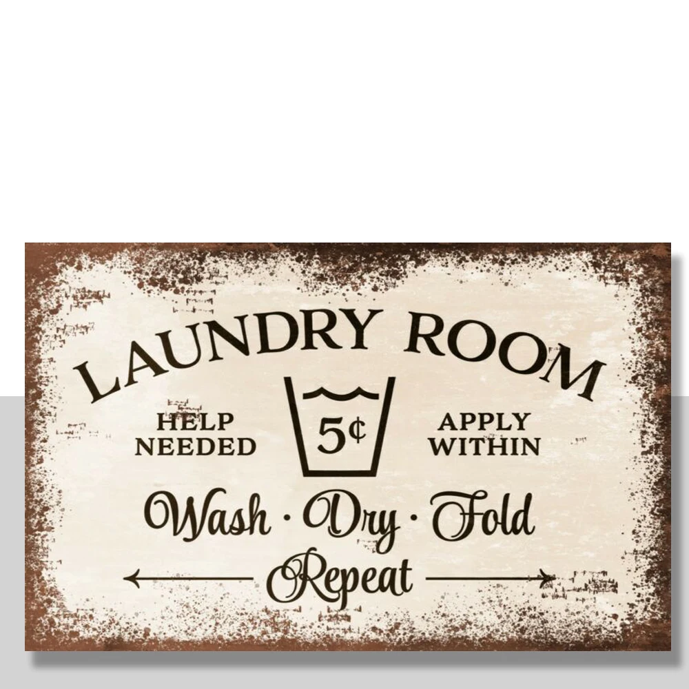 

Laundry Room Plaque Vintage Style Retro Metal Sign, washing clothes, laundrette