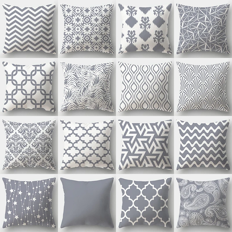 

Grey Geometry Cushion Cover 45x45 Pillowcover Polyester Decorative Sofa Cushions Throw Pillows Home Decor Pillowcase