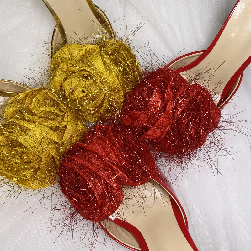 

Bling Bling Flower Sandals Women Peep Toe Red Hoof heels Shoes Woman Sexy Party Shoes