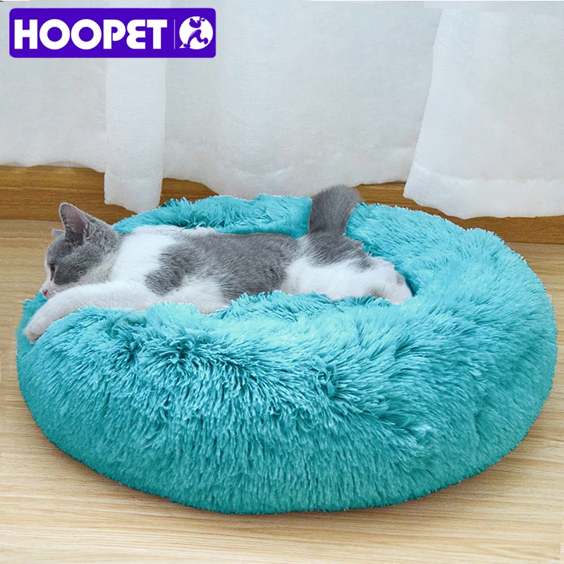 HOOPET круглые плюшевые кошки кровать Дом Мягкая длинная плюшевая кошка кровать круглая собака кровать для маленьких собак кошки гнездо зимняя теплая спальная кровать