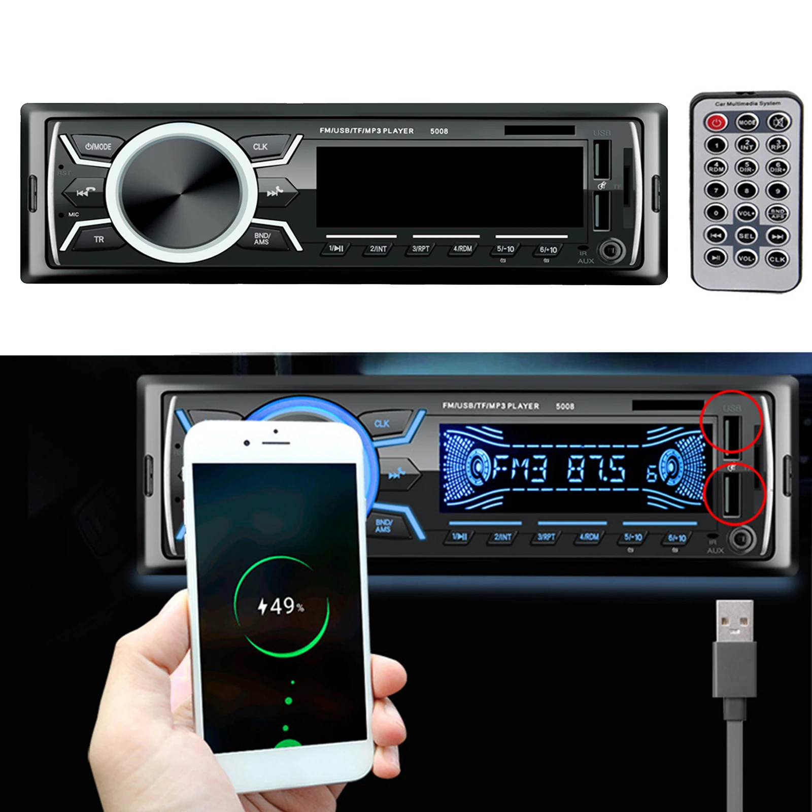 Автомобильный радиоприемник с Bluetooth система громкой связи и дистанционным
