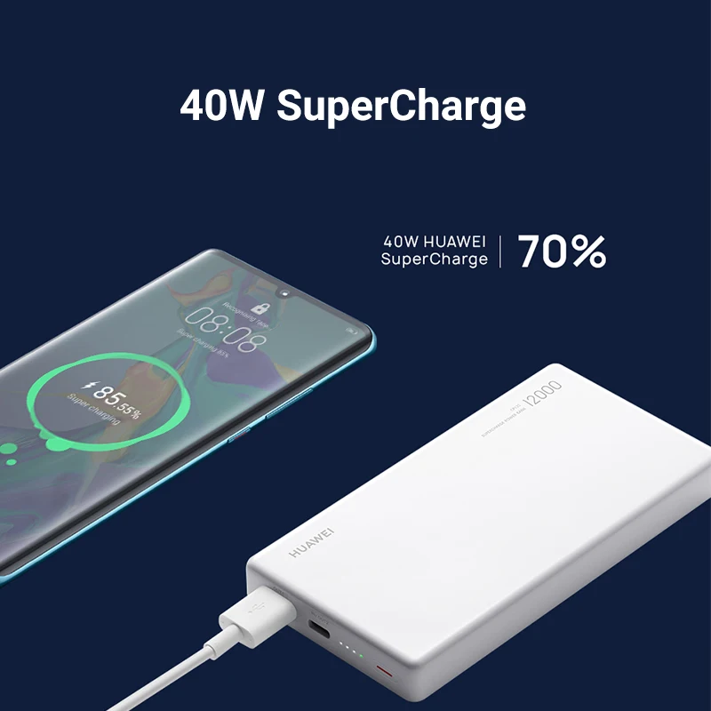 

12000mAh HUAWEI 12000 40W SuperCharge Power Bank For Huawei P30/ P30 pro/mate 30 pro Honor Magic 2 USB Type-C