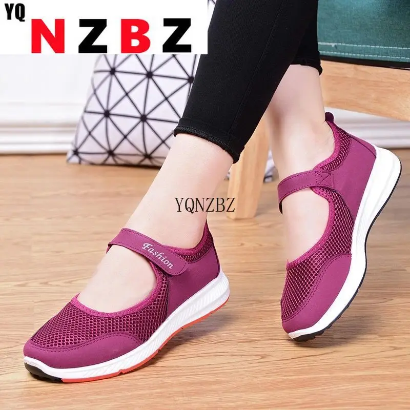 

Fashion Women Sneakers 2021 Women Mesh Breathable Casual Shoes Lightweight Velcro Soft Bottom Elderly Walking Shoes for Women