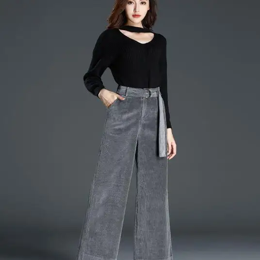 2019 новые свободные широкие брюки с высокой талией женские осенние зимние