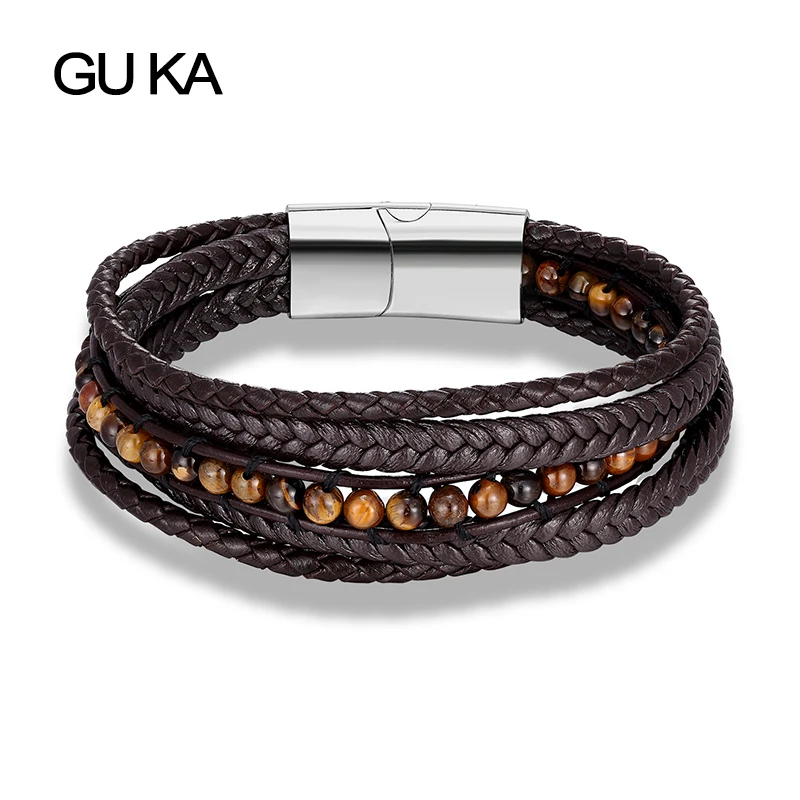 Браслет из бусин модные мужские ювелирные изделия нержавеющей стали тигровый