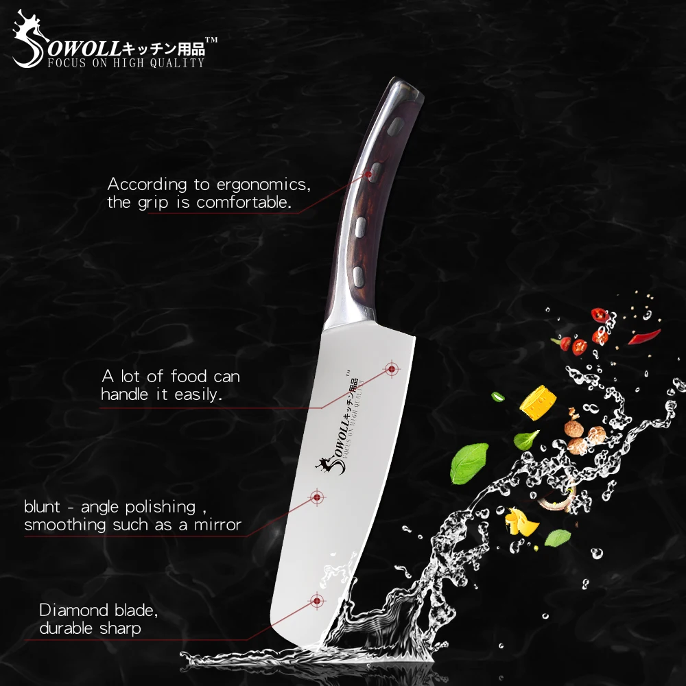 

SOWOLL Stainless Steel Kitchen Knife Set Chopping Chef Cleaver Knife Comfortable Handle Butcher Knives Set