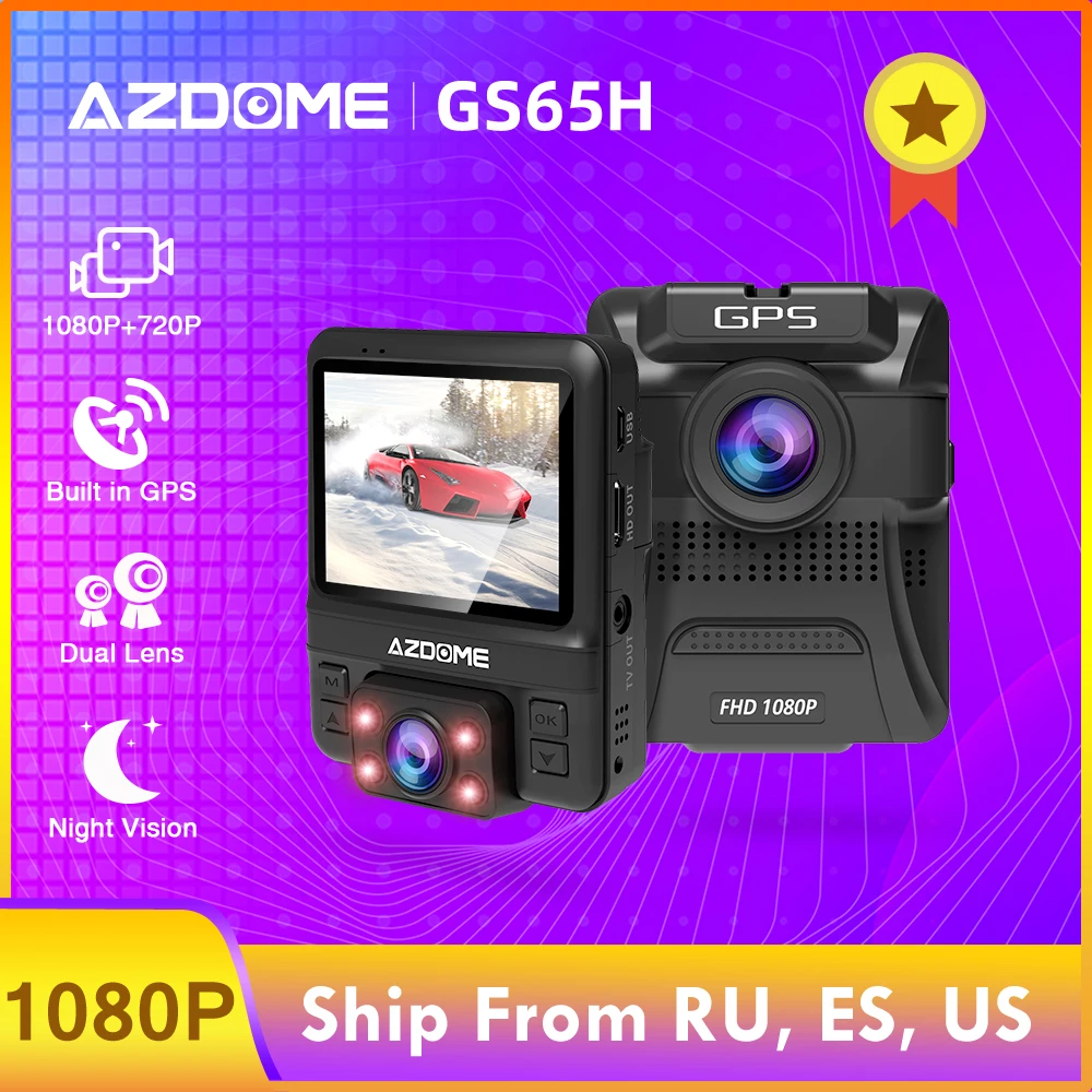 Автомобильный видеорегистратор AZDOME GS65H, мини видеорегистратор с двумя объективами, фронтальная камера Full HD 1080 P/задняя камера 720 P, автомобильная камера ночного видения, gps, для Uber Lyft, такси