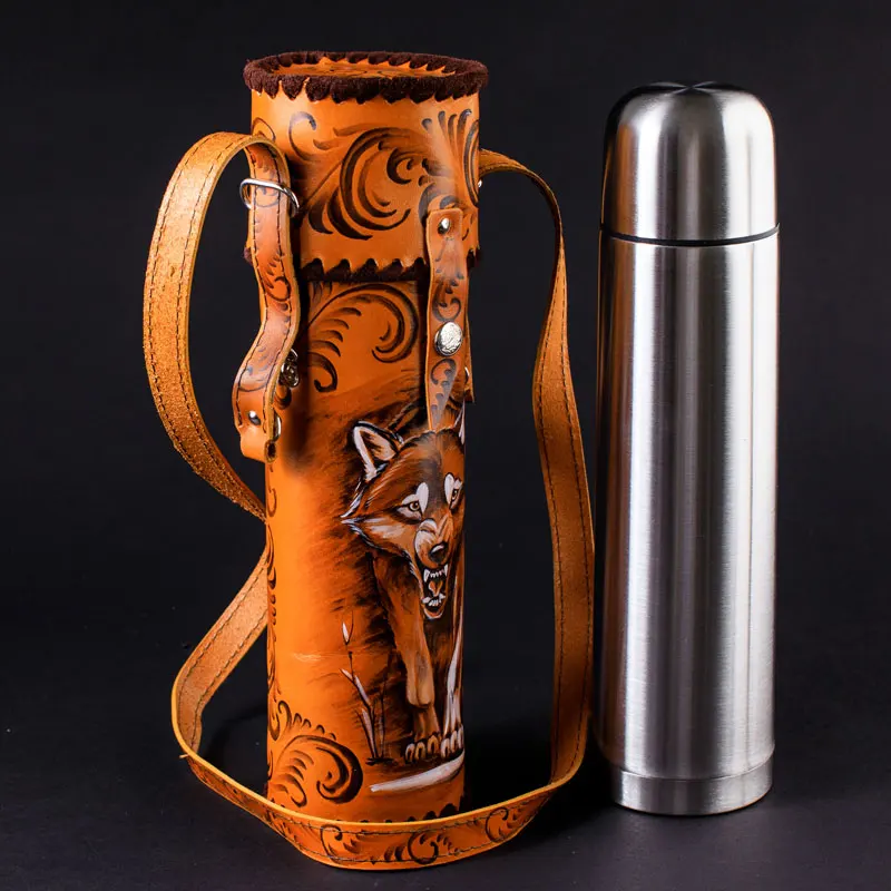 Термос 1000 мл из нержавеющей стали чехол натуральной кожи АРТ-МАСТЕР | Дом и сад