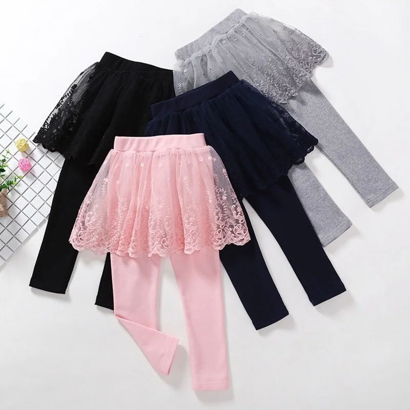 

2021 New Toddler Kids Baby Girls Leggings Lace Princess Skirt-Pants Cotton Spring Autumn Children Slim Pant Trousers 1-6 Years