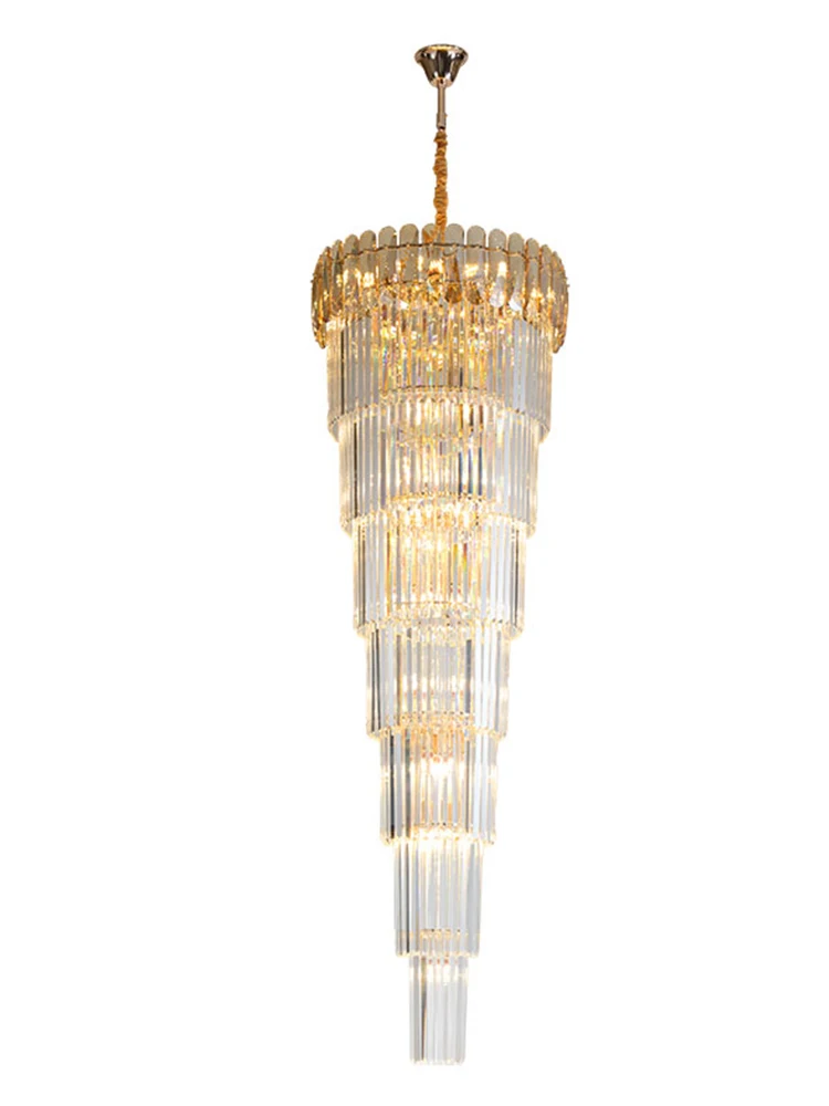 

E14 Luxury Amber Or Grey Crystal Chandelier Duplex Building Hollow High Living Room Lamp Large Size Simple Modern Villa Hall
