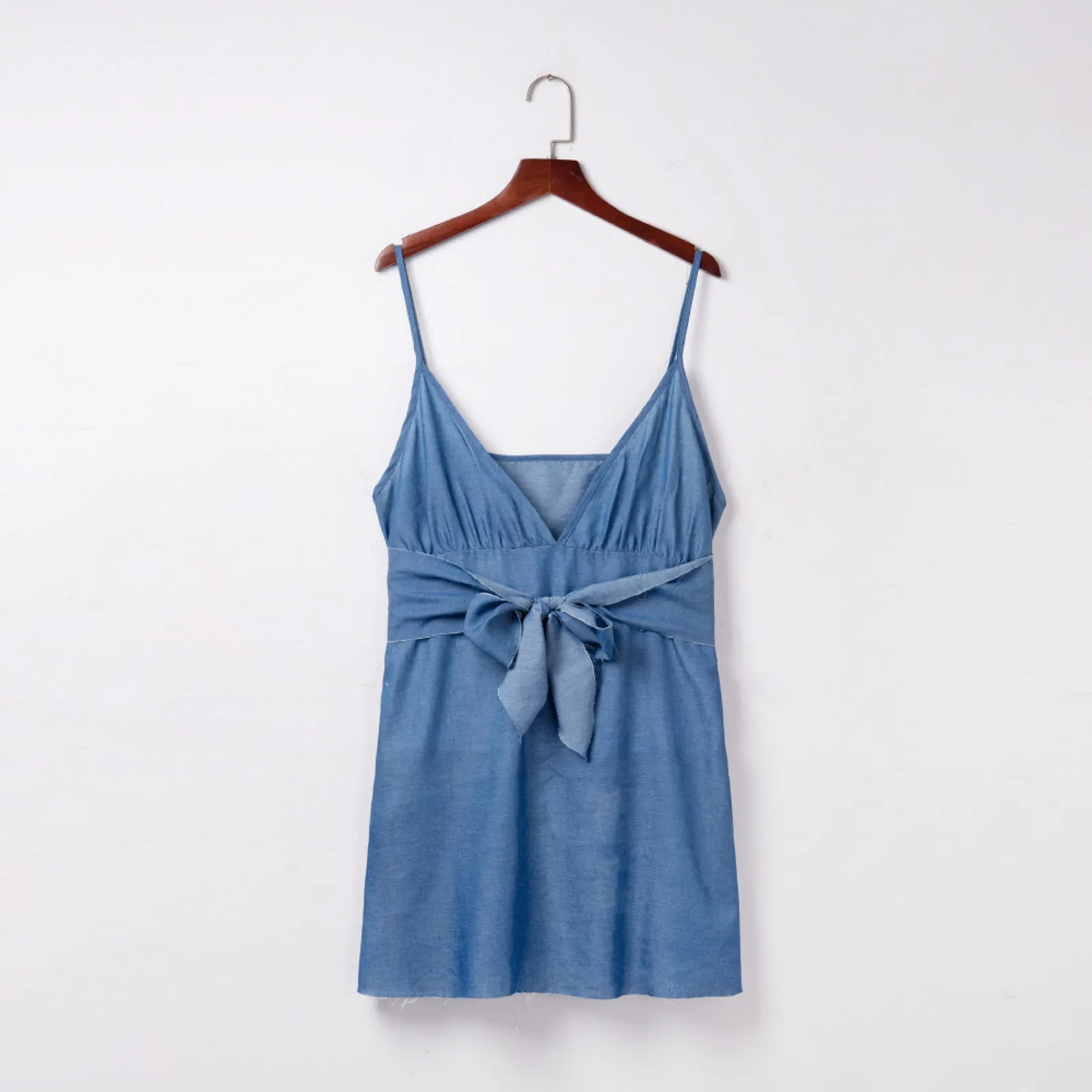 

Fashion Demin Mini Dress 2021 Summer Dress For Women Casual Solid Color Sexy Deep V Neck With Sexy Bag Hip Beach Party Dress