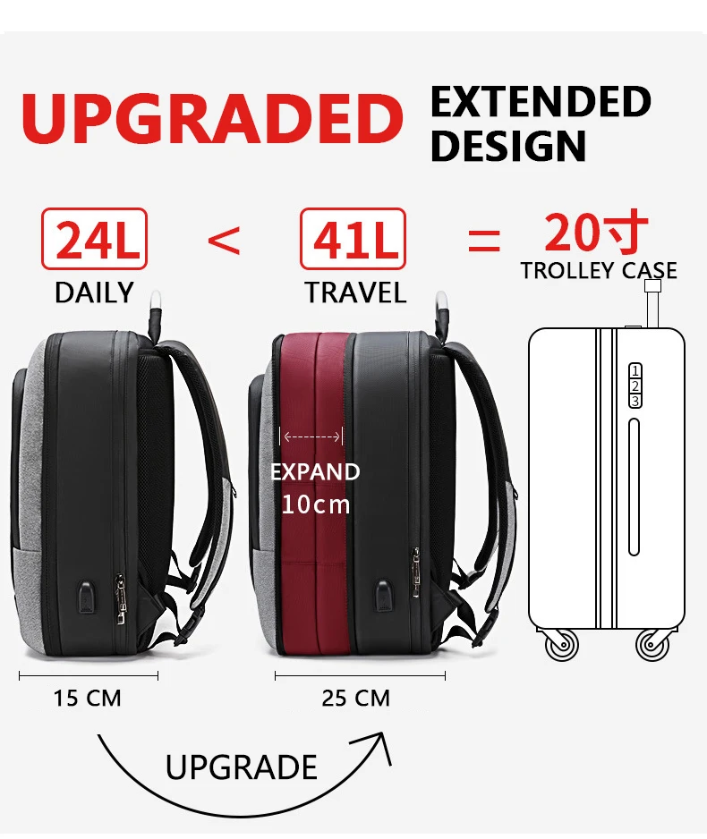 40L большой емкости мужские s расширяемые рюкзаки usb зарядка Мужские 17 дюймов сумки для ноутбука Водонепроницаемый Бизнес Путешествия Mochila для мужчин