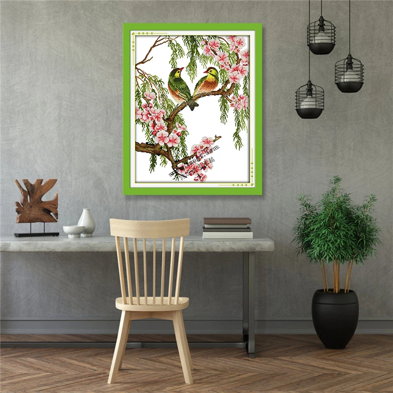 Joy Sunday Bird на ветке крестиком напечатаны холст своими руками рукоделие вышивка