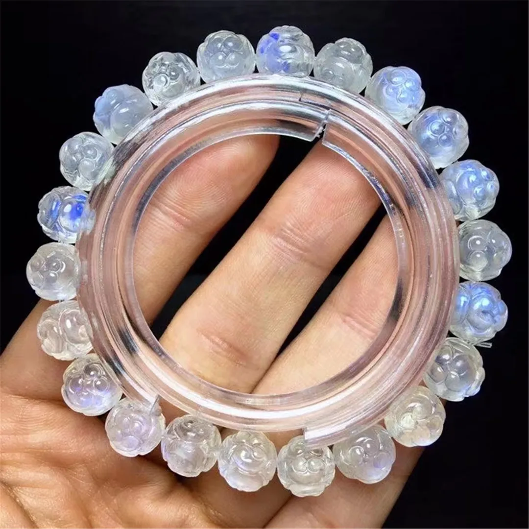 

Браслет с натуральным лунным камнем 8 мм, ювелирные изделия для женщин и мужчин, подарок с голубым светильник ллом, бусины ручной работы, рей...