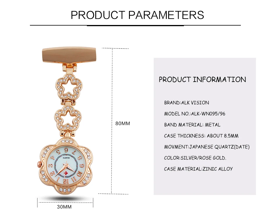 ALK Flower Type Nurse Watch Clip-on Fob Brooch Hanging Watches Quartz Doctor Clocks Silver Medical Pocket Watch Hospital Gift