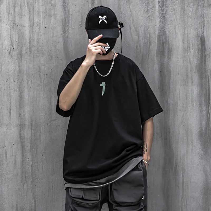 

Fashion Hip Hop T Shirt Men Streewear Harajuku Tops Tees Summer Chinese Embroidery Cotton Loose Shirts