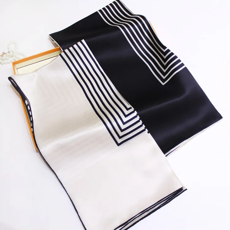 

KMS simple classic Plain crepe satin silk black white wild silk scarf silk square scarf shawl 88*88CM/40G