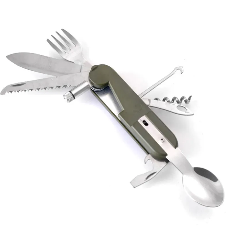 

9 in1 Outdoor Tableware Folding Fork Spoon Multi Tool Portable Picnic Camp Spoon Flatware Tableware Knife Cutlery Bottle Can Ope