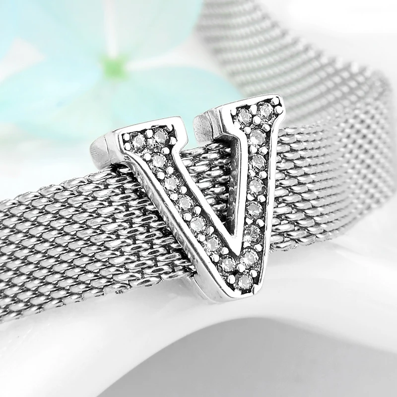 Хит 925 пробы серебро прозрачный кристалл циркон удача буквы V зажим бусины