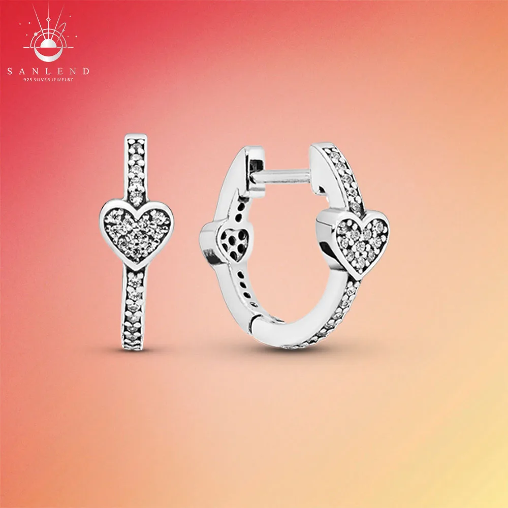 

Sanlend 925 Sterling Silver Earrings Pavé Heart Hoop Earrings Cubic Zirconia Statement Stud Birthday Party Gifts Women Earrings