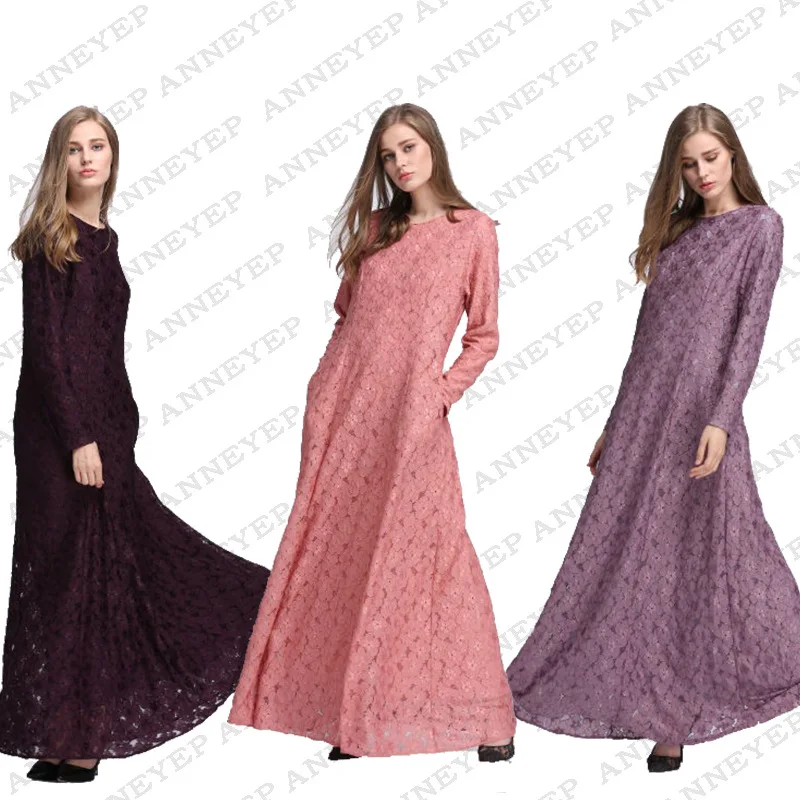 

New Arabic Women's Robe Lace Dress Female Hot Ethnic Women's Clothing Temperament Long Dress abaya turkey