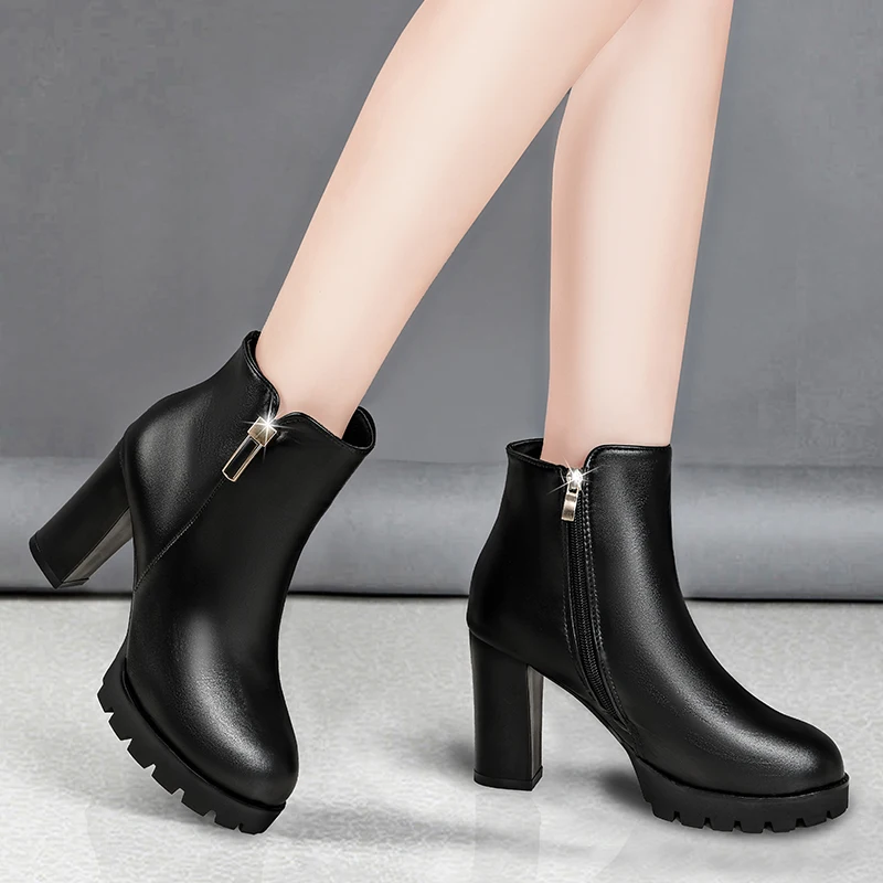 Женские ботильоны с высоким каблуком Черные для дождя модная обувь женщин на