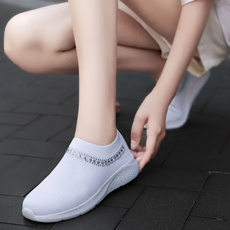 

2021 Women Sneakers Vulcanized Shoes Sock Sneakers Women Spring Summer Slip On Flat Shoes Women Plus Size Loafers Walking Flat