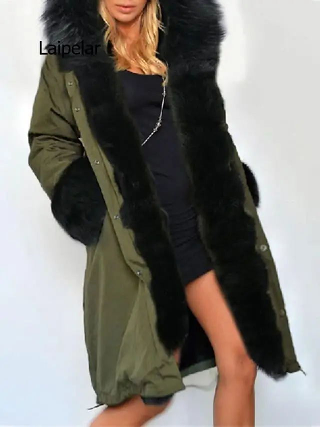 Long Sleeve Plain Quilted Fur Trimcotton