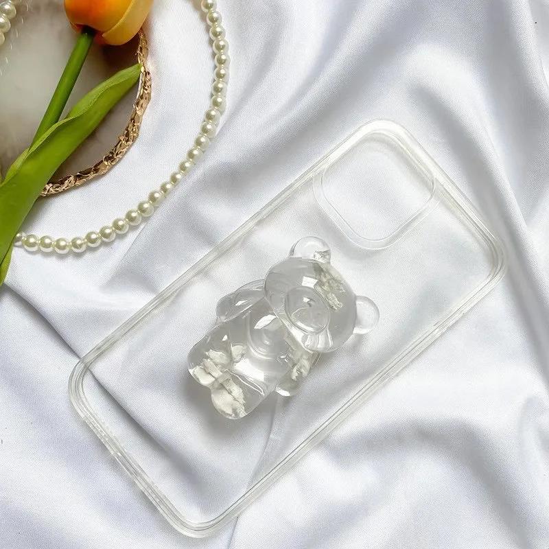 

New Transparent Bear Phone Case with Stand for Samsung S20 Note 20 Ultra S21 Plus Case for Woman Cartoon Case for Galaxy A71