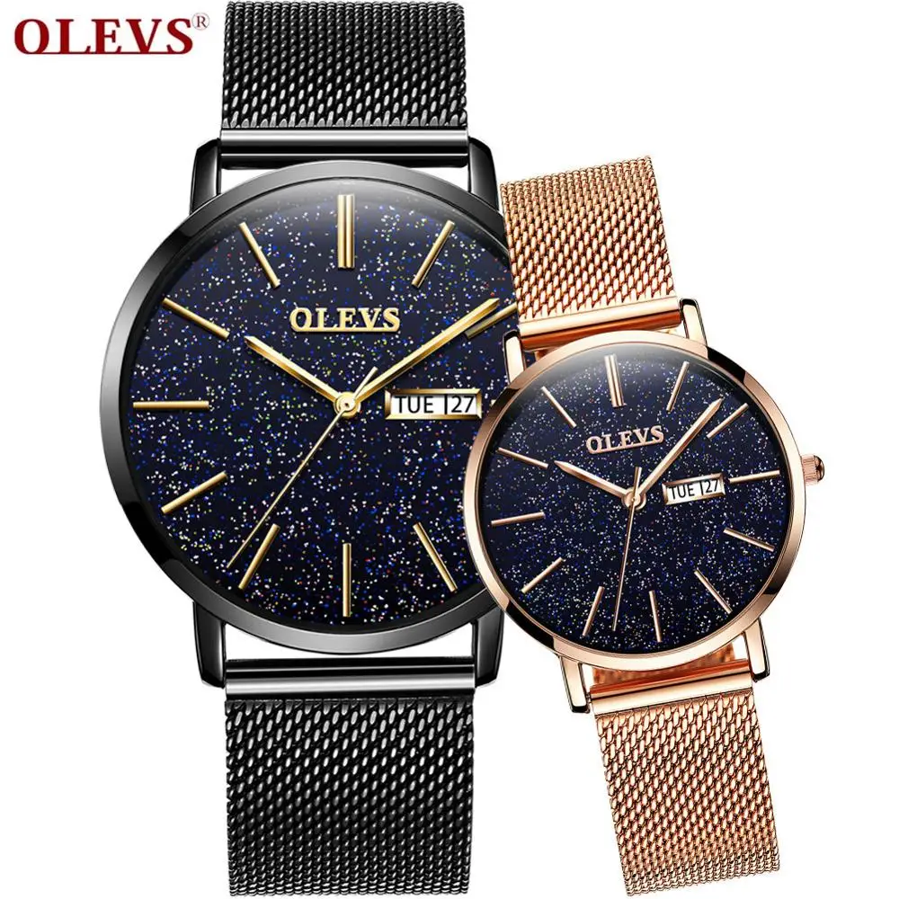 OLEVS Couple Watch Fashion Simple Watch Luxury Waterproof quartz watch Starry design Love Watch Couple Gift Watch Wedding