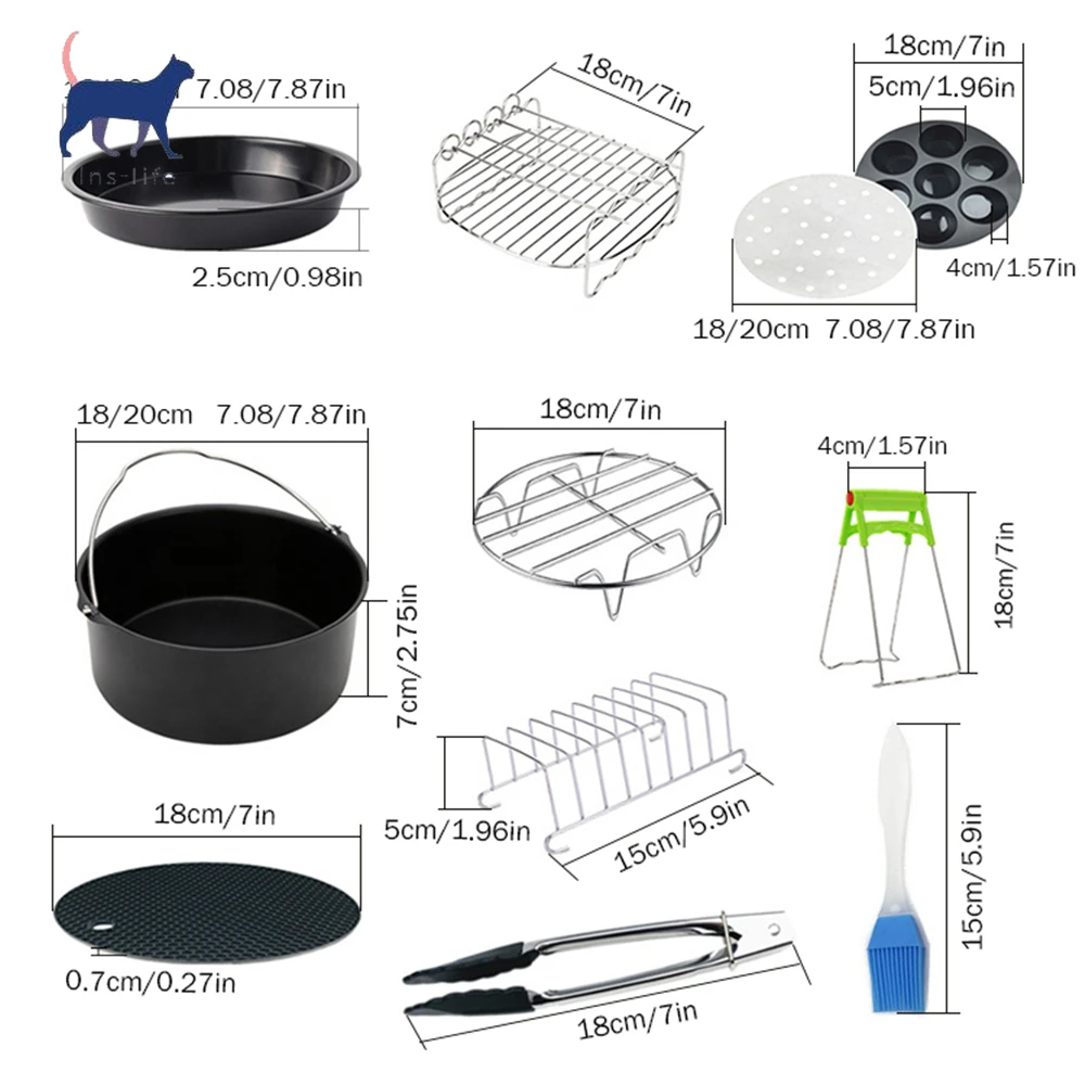 

Air Fryer Accessories 7/8 Inch Fit for Airfryer 5.2-6.8QT Baking Basket Pizza Plate Grill Pot Kitchen Cooking Tool for Party
