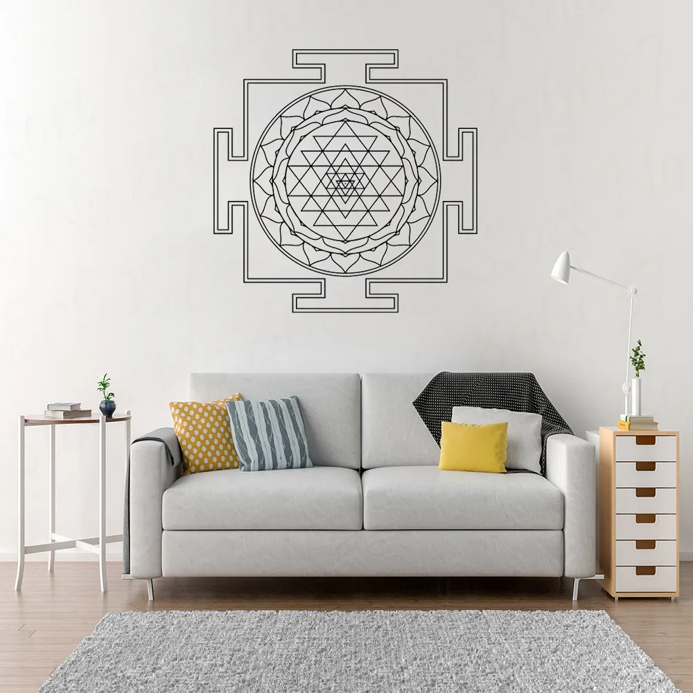 Vinilo adhesivo artístico de estilo Mandala para decoración del hogar, pegatina de vinilo con diseño de Mandala, Mural con símbolo de logotipo de Yantra, de gran tamaño, modelo WL1416