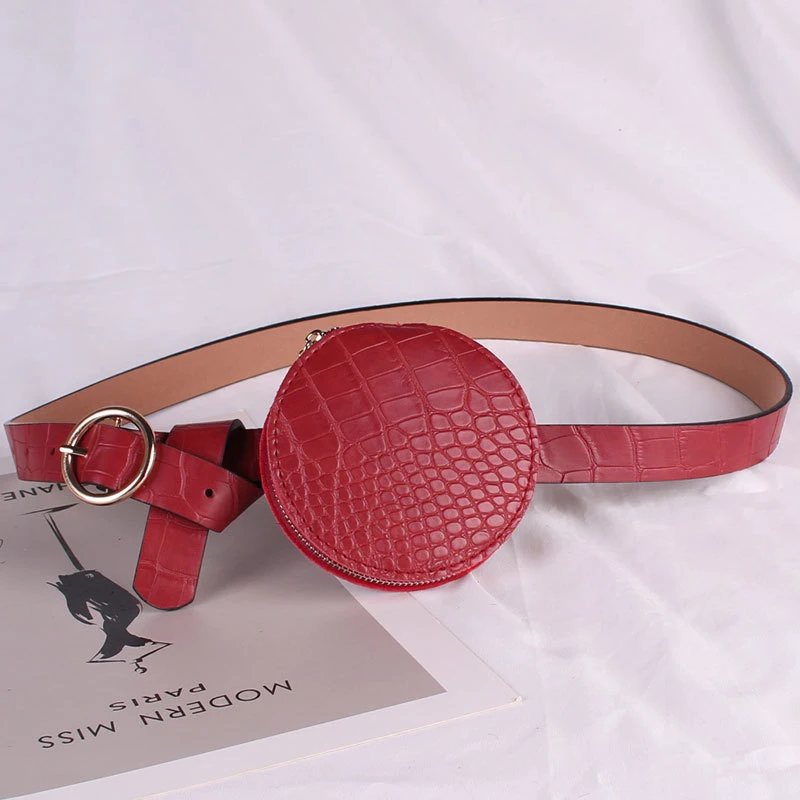 Женская круглая сумка на пояс с крокодиловым узором Мини компактная карманами