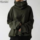Свитшот ZANZEA женский с высоким горлом, стильный однотонный пуловер с длинным рукавом, уличная одежда, повседневные свободные худи, топы, Осень-зима