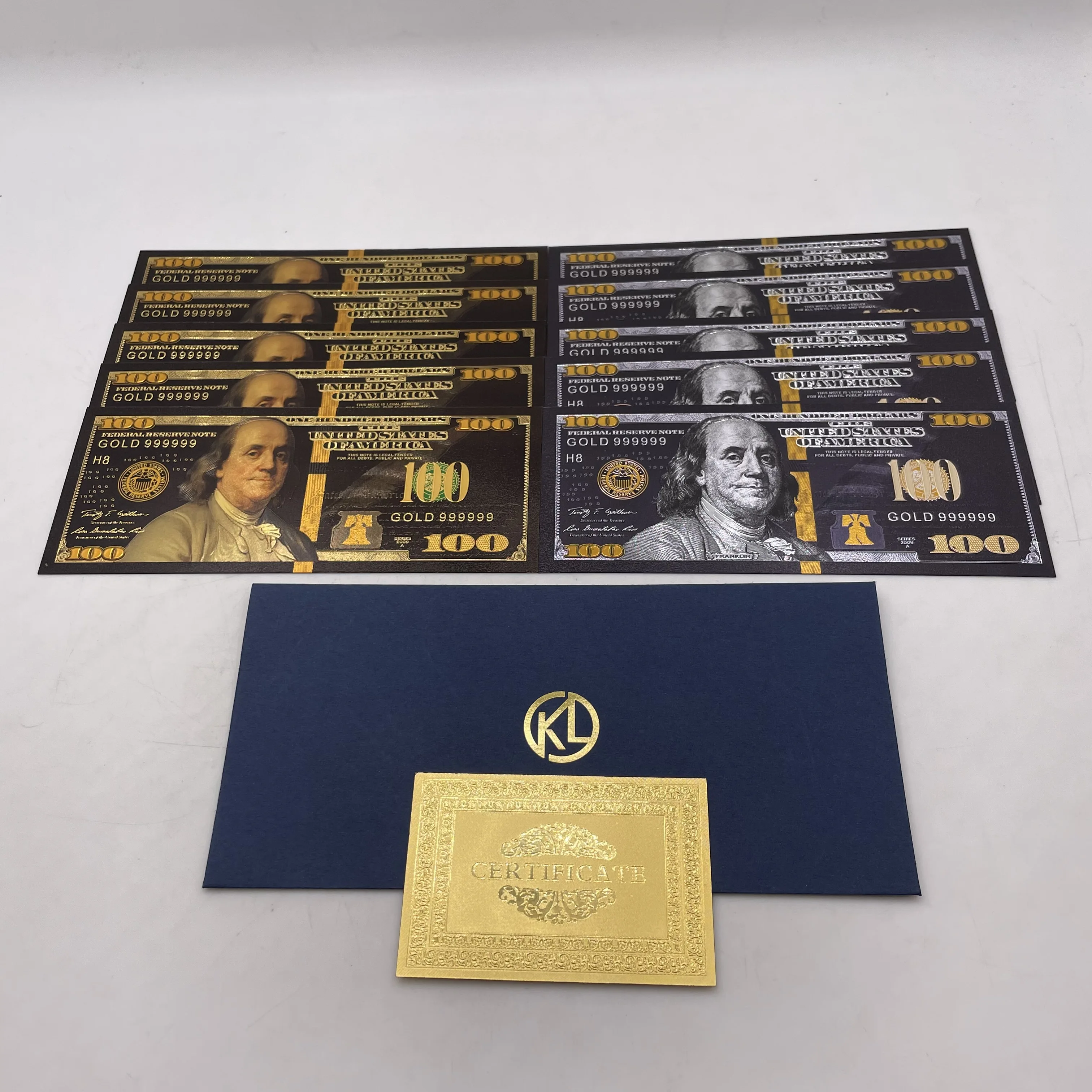

5pcs+5pcs Cool Black Color One Hundred US Dollar Colored 24k Gold US Dollar Banknotes for Souvenir and Collection Gift