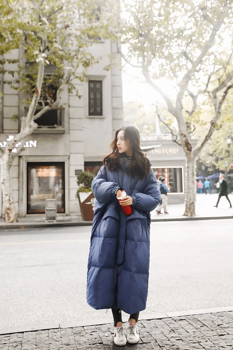 Photo Shoot Winter New Style Korean-style WOMEN'S Wear Retro Laziness over-the-Knee Long Loose Cotton Coat Hooded Cotton-pa