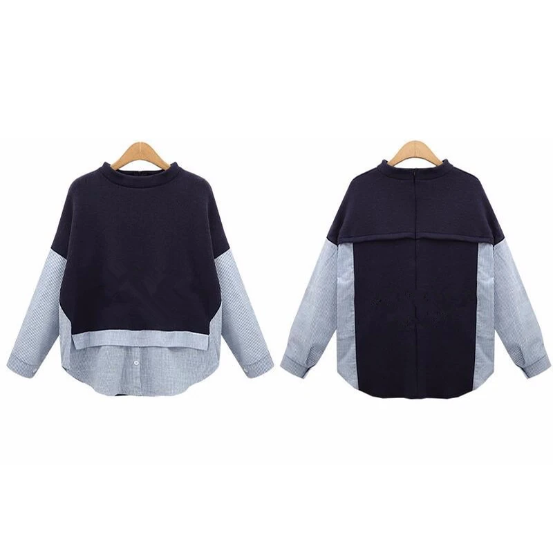 Новинка осенний свитер Женский стильный полосатый пуловер в стиле пэчворк темно