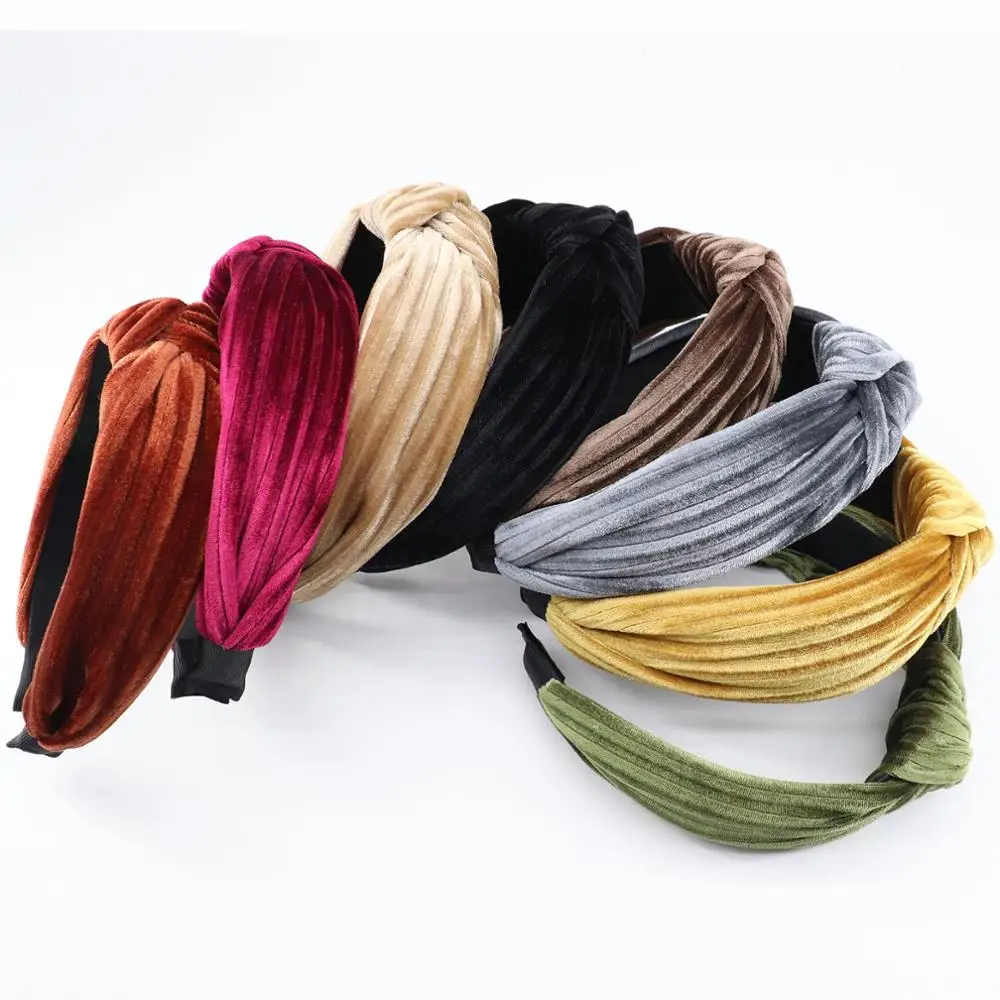 Новое поступление полосатая бархатная широкая повязка на голову с перекрестным