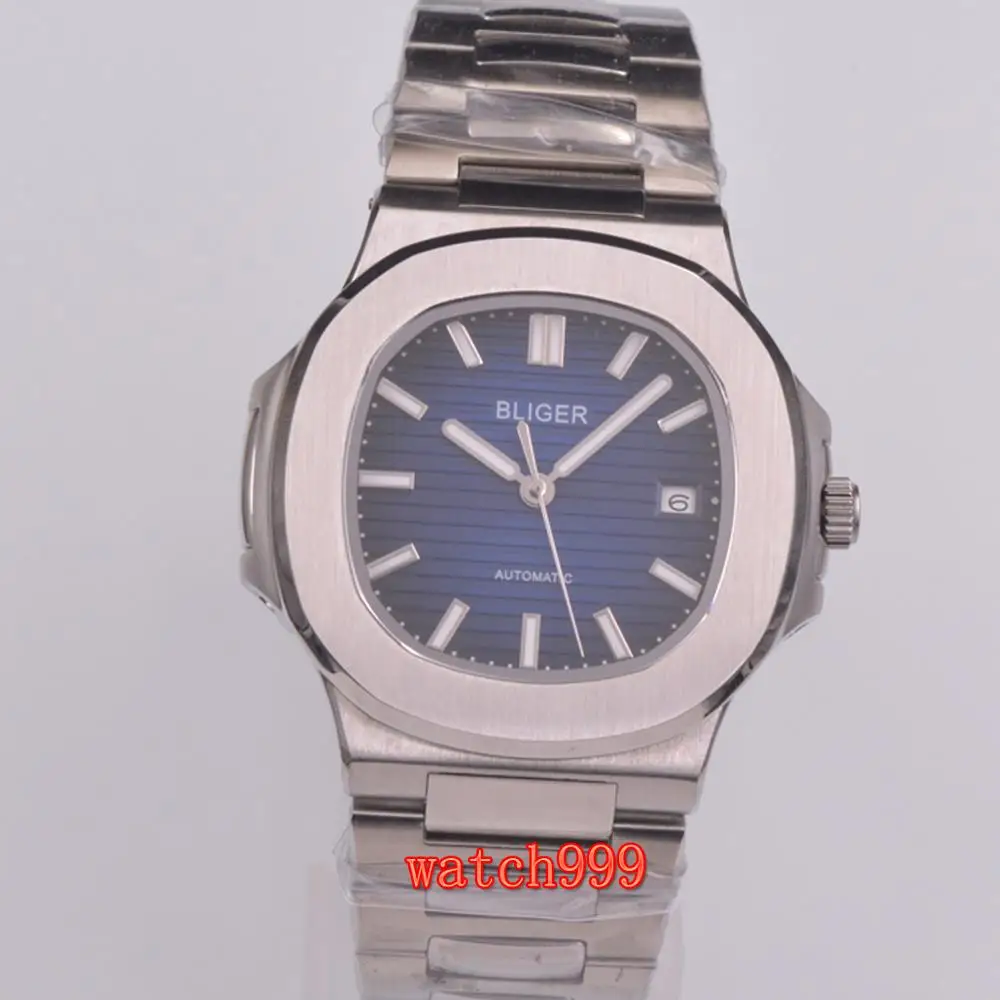 Мужские автоматические часы BLIGER 39 мм синий циферблат модный дизайн серебристый