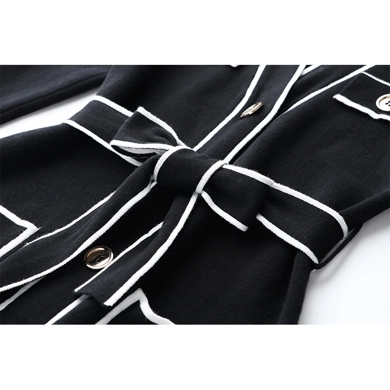 HarleyFashion Новинка весны женское хлопковое черное трикотажное платье пальто с