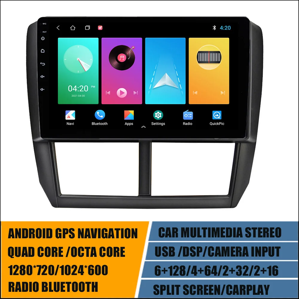 9''  AutoRadio GPS Player for Subaru Forester Impreza 2008-2013 DSP Carplay 6+128G Sat Navi Multimedia Android Stereo Navigation