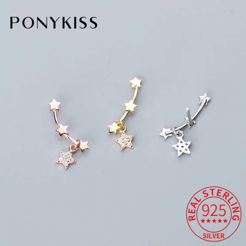 PONYKISS Настоящее серебро 925 проба циркониевые серьги-гвоздики со звездами вечерние изысканные романтические серьги аксессуары для девочек прекрасный подарок на день рождения